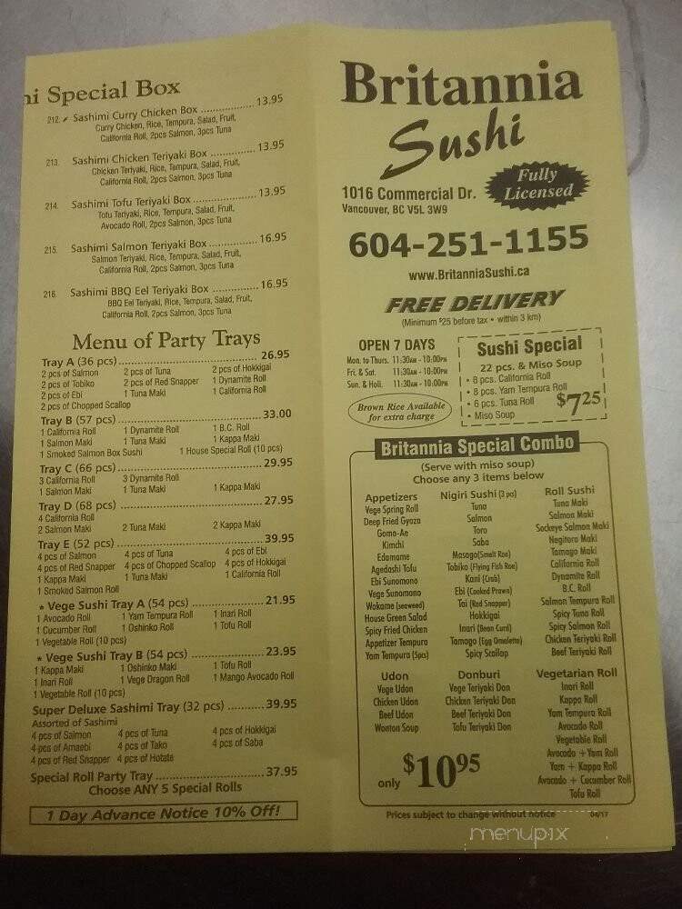 Britannia Sushi - Vancouver, BC menu_pic
