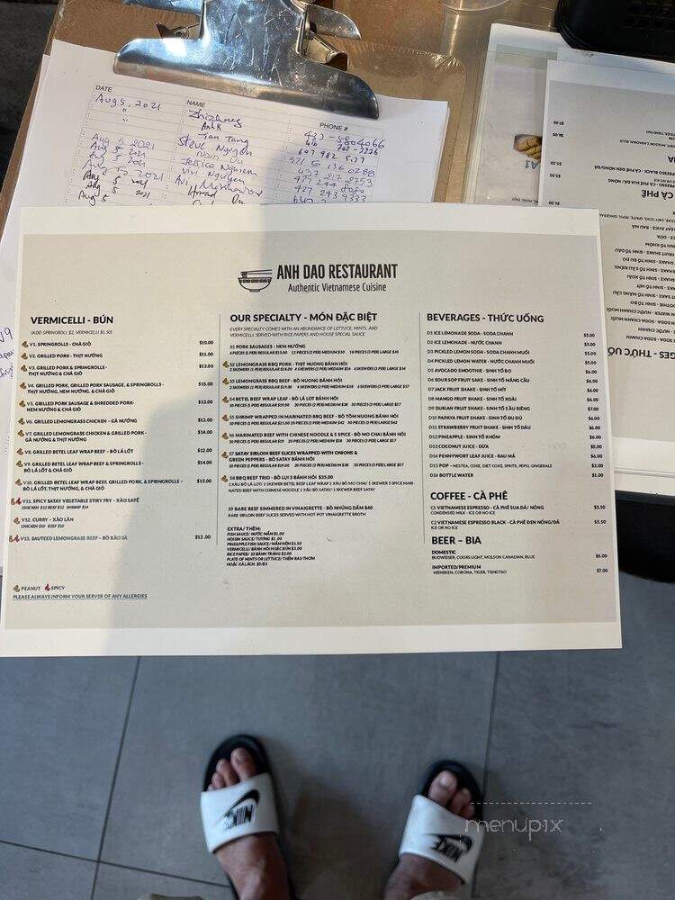 Anh Dao Restaurant - Toronto, ON menu_pic