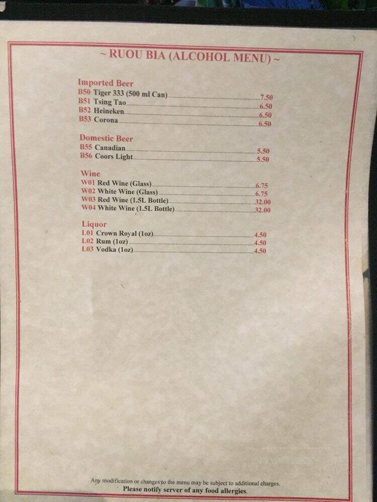 Pho Mi Bo Ga - Ottawa, ON menu_pic