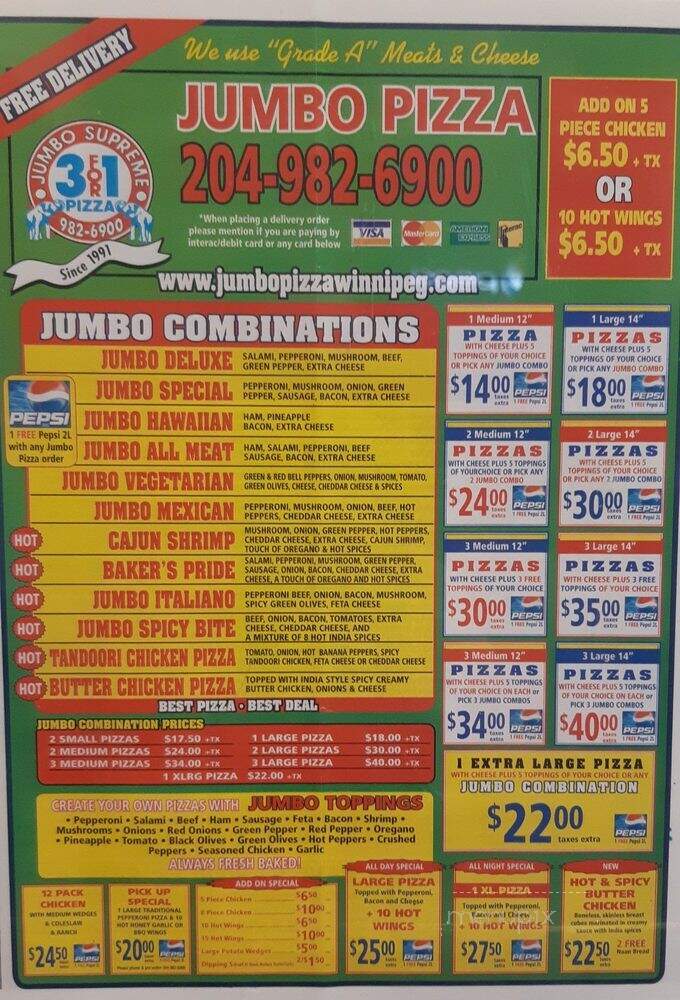 Jumbo Supreme 3 For 1 Pizza - Winnipeg, MB menu_pic