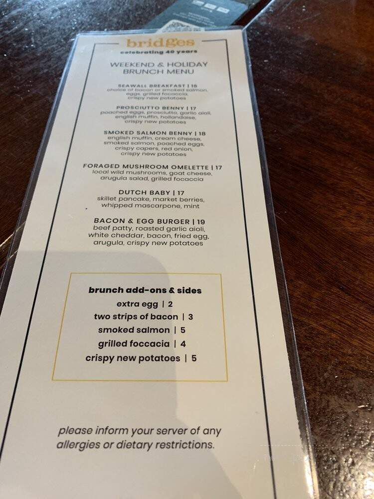 Bridges Seafood Restaurant - Vancouver, BC menu_pic