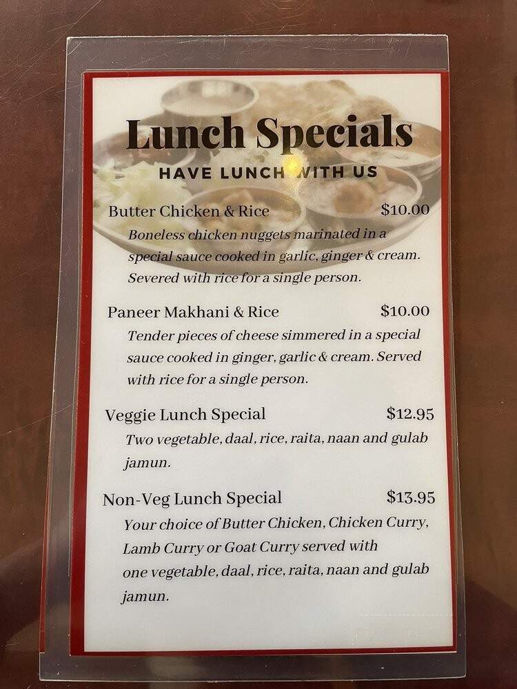 Agra Tandoori Restaurant - Burnaby, BC menu_pic