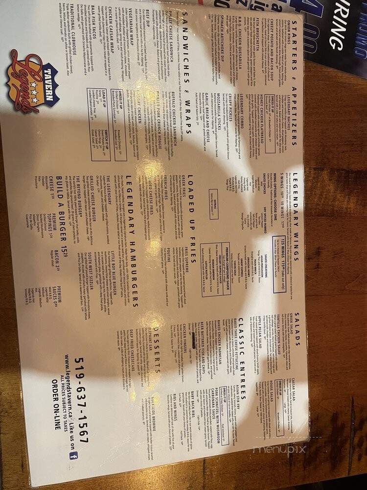 Legends Tavern - Saint Thomas, ON menu_pic