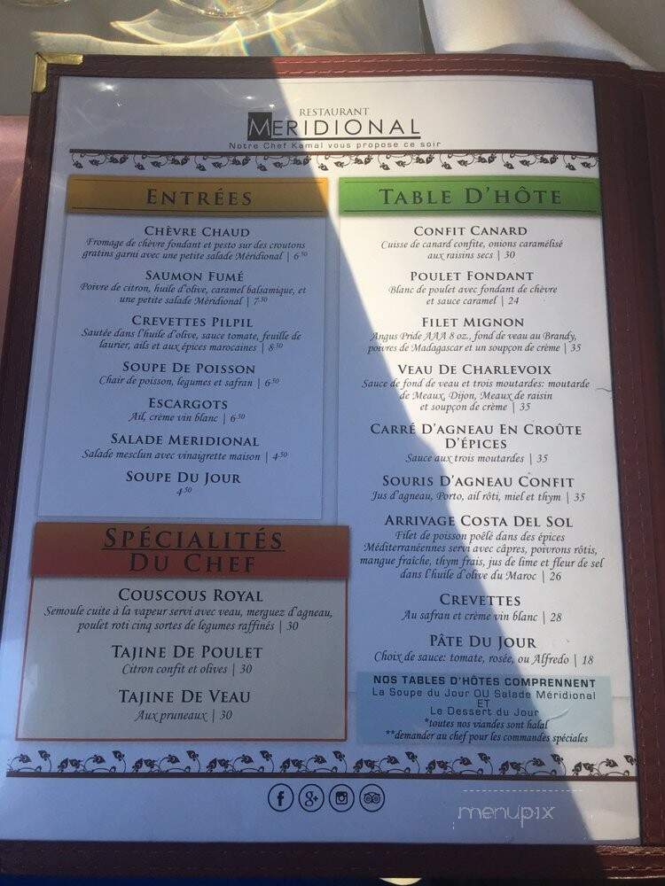 Restaurant Meridional - Longueuil, QC menu_pic