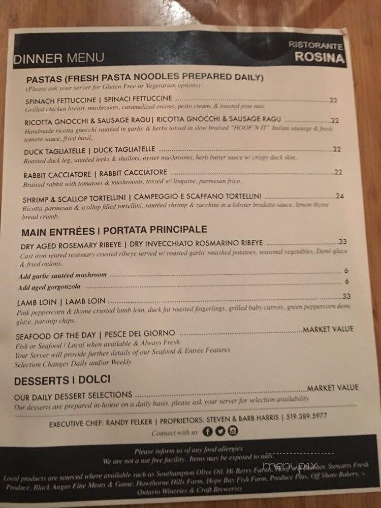 Rosina - Saugeen Shores, ON menu_pic