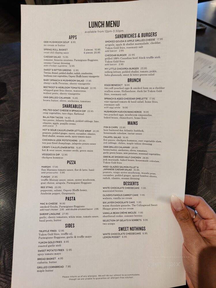 Oliver & Bonacini Cafe Grill - Collingwood, ON menu_pic