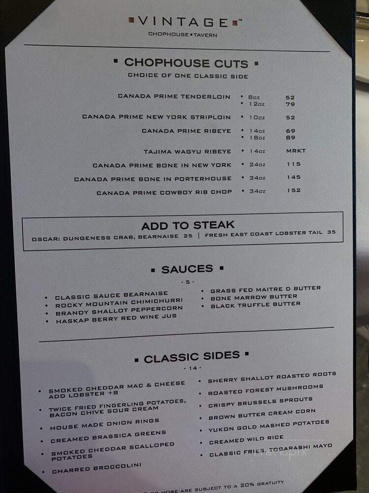 Vintage Chophouse & Tavern - Calgary, AB menu_pic