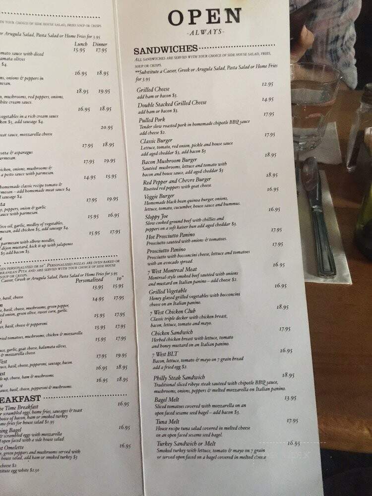 7 West Cafe - Toronto, ON menu_pic