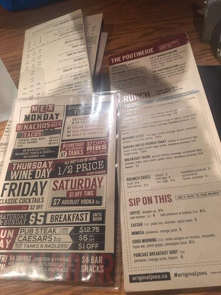 Original Joe's Restaurant & Bar - Edmonton, AB menu_pic