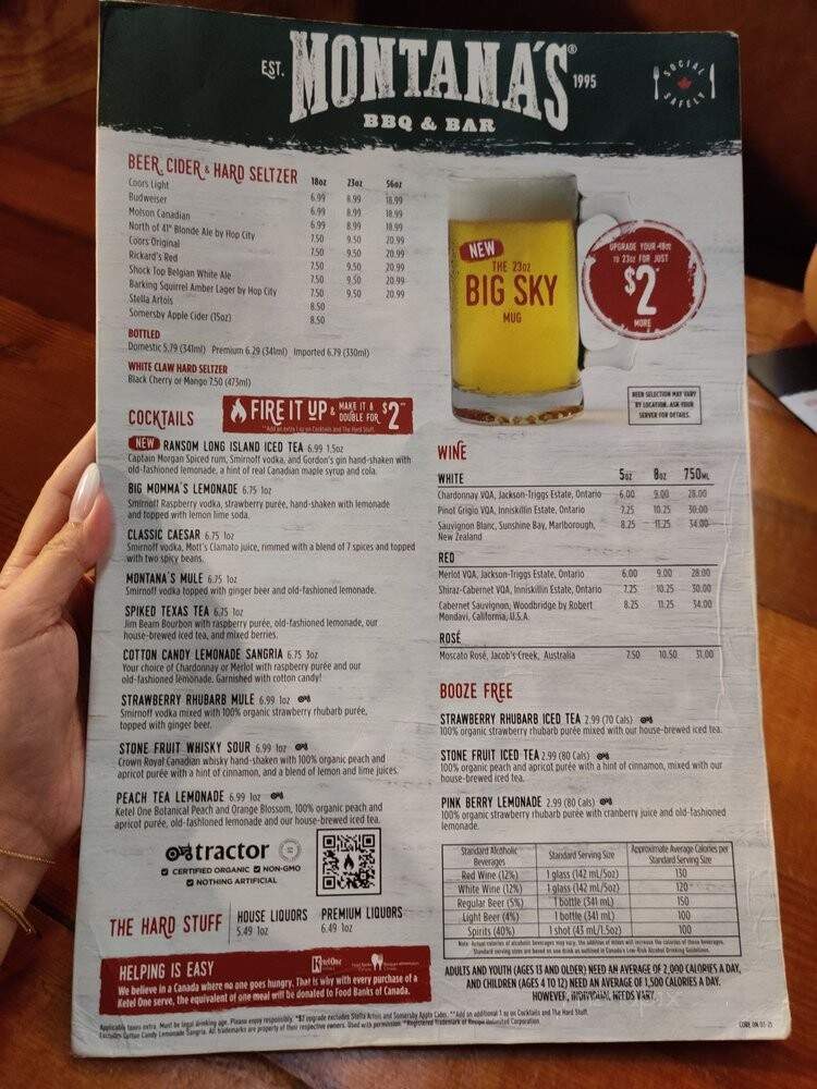 Montana's Cookhouse Bar & Grill - Toronto, ON menu_pic