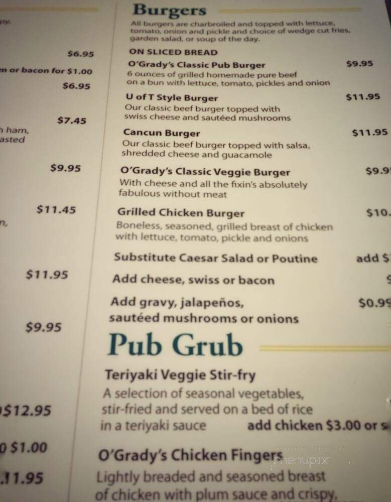 O'Grady's Tap & Grill - Toronto, ON menu_pic