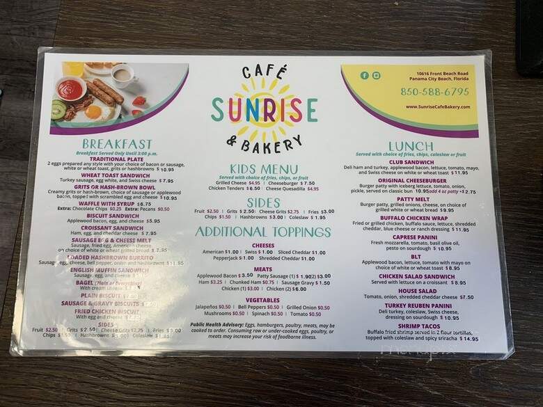 Sunrise Bakery & Coffee Shop - Glenavon, SK menu_pic