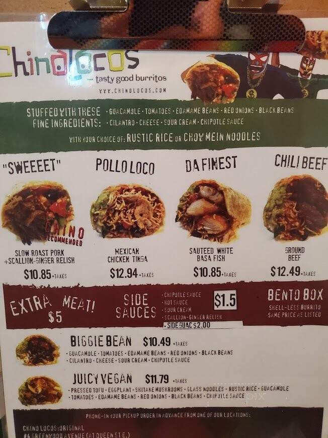 Chino Locos Tasty Good Burritos - Toronto, ON menu_pic