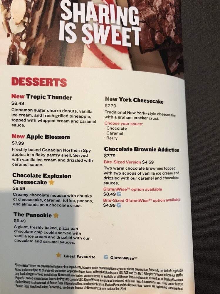 Boston Pizza - Langley, BC menu_pic