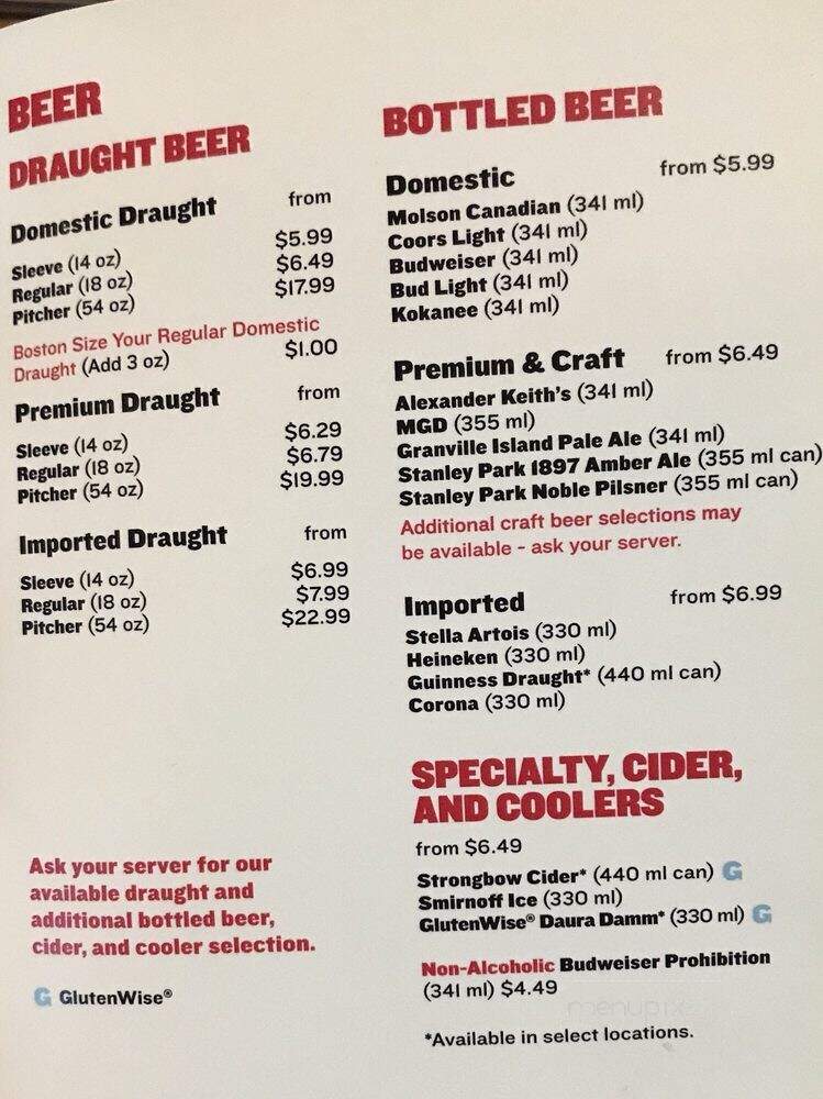 Boston Pizza - Langley, BC menu_pic