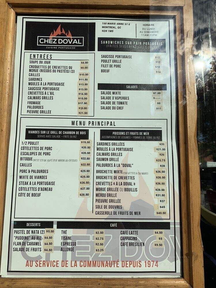 Chez-Doval Restaurant - Montreal, QC menu_pic