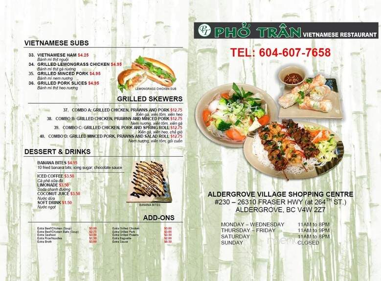 Aldergrove Vietnamese Noodles Restaurant - Langley Township, BC menu_pic