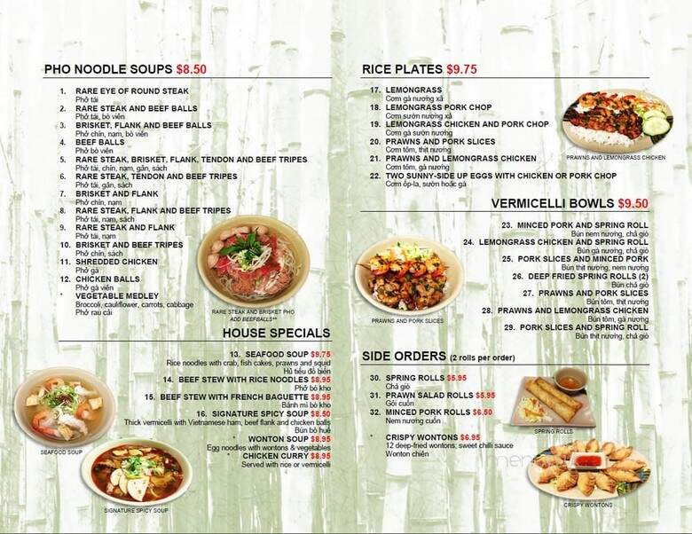 Aldergrove Vietnamese Noodles Restaurant - Langley Township, BC menu_pic