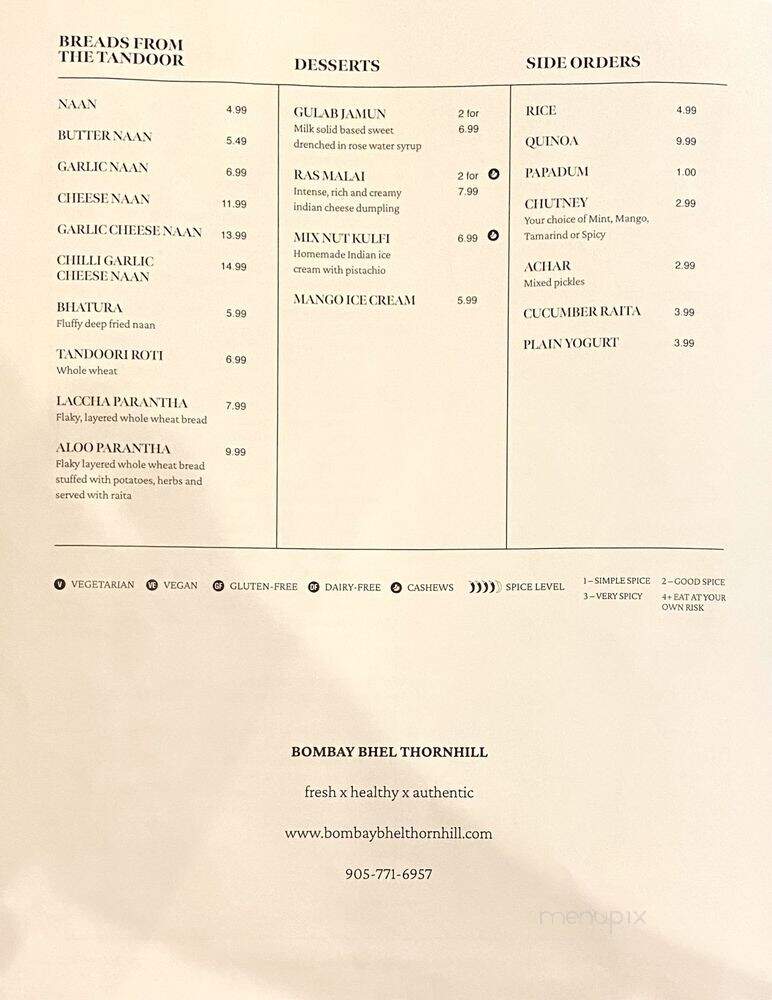 Bombay Bhel Restaurant - Markham, ON menu_pic