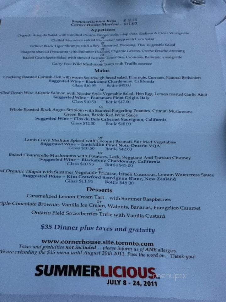 The Corner House Restaurant - Toronto, ON menu_pic