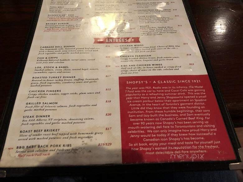 Shopsy's Deli Restaurant & Take-Out - Streetsville, ON menu_pic