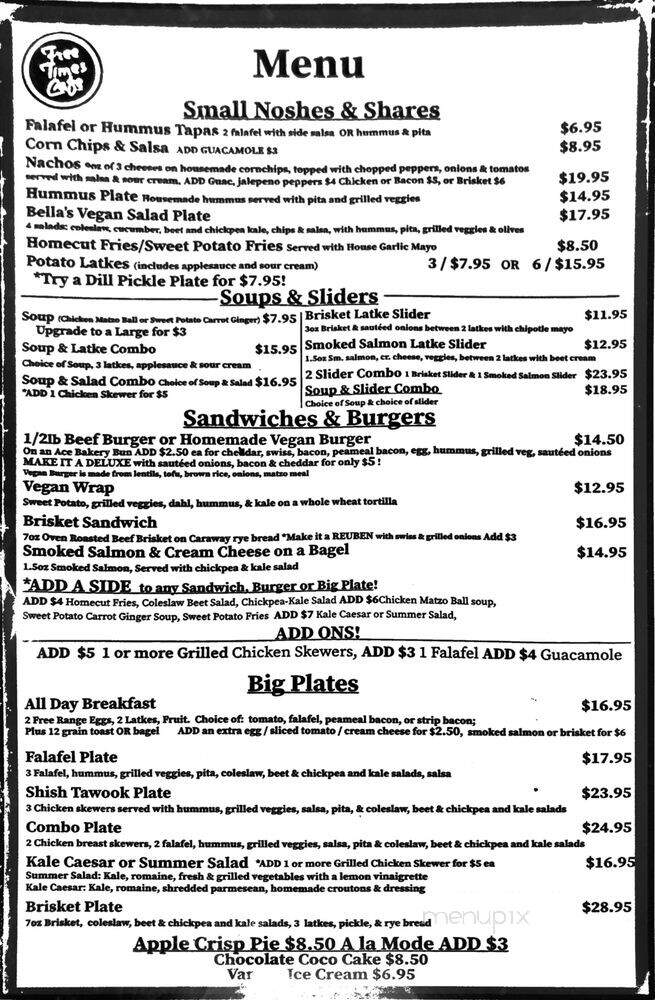 Bella's Bistro at Free Times Cafe - Toronto, ON menu_pic