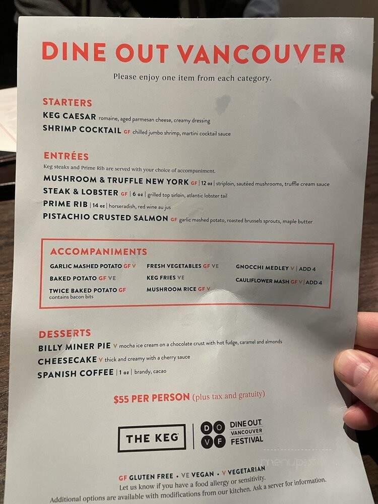 Keg Steakhouse & Bar - Richmond, BC menu_pic