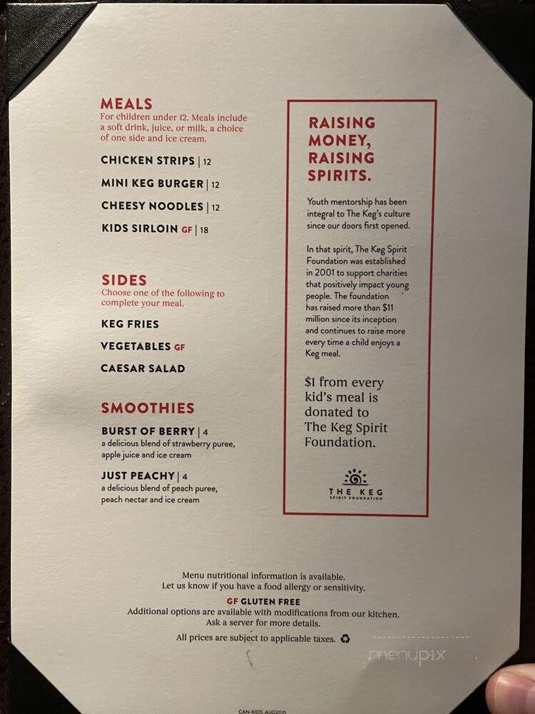 Keg Steakhouse & Bar - Richmond, BC menu_pic