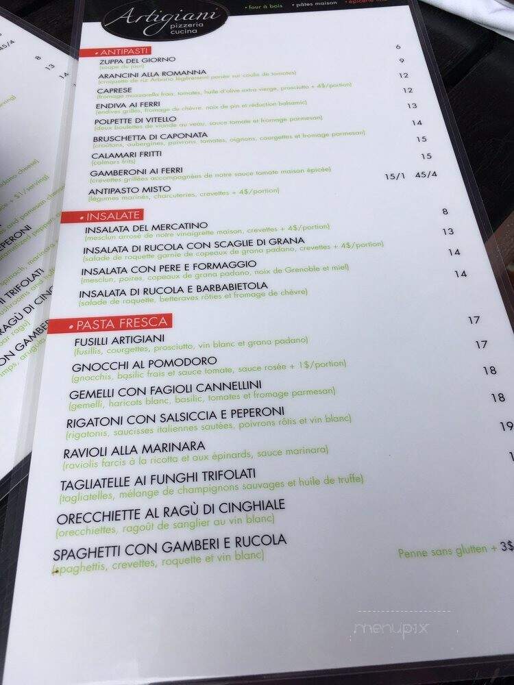 Artigiani Pizzeria - Montreal, QC menu_pic