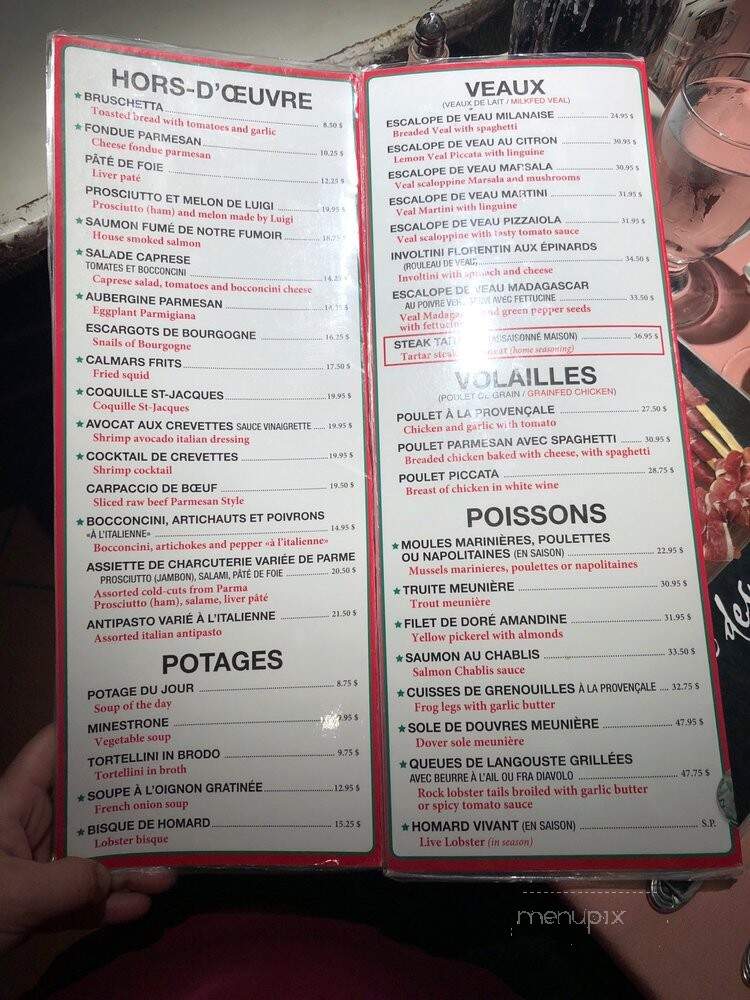 Restaurant Au Parmesan Inc - Quebec, QC menu_pic