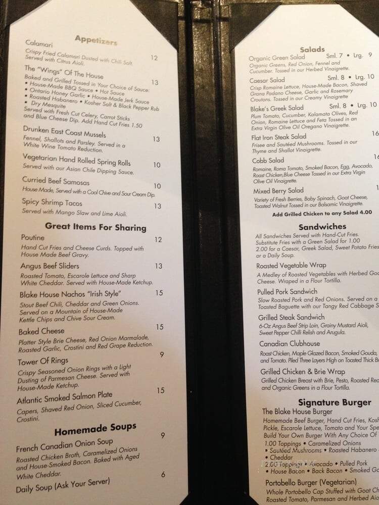 The Blake House - Toronto, ON menu_pic