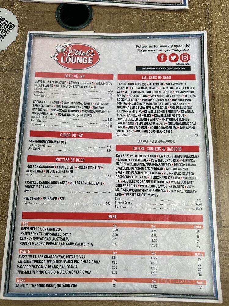 Ethel's Lounge - Waterloo, ON menu_pic