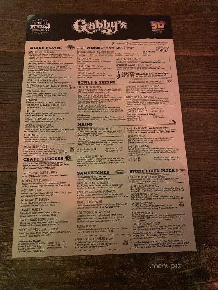 Gabby's Restaurant & Bar - Toronto, ON menu_pic