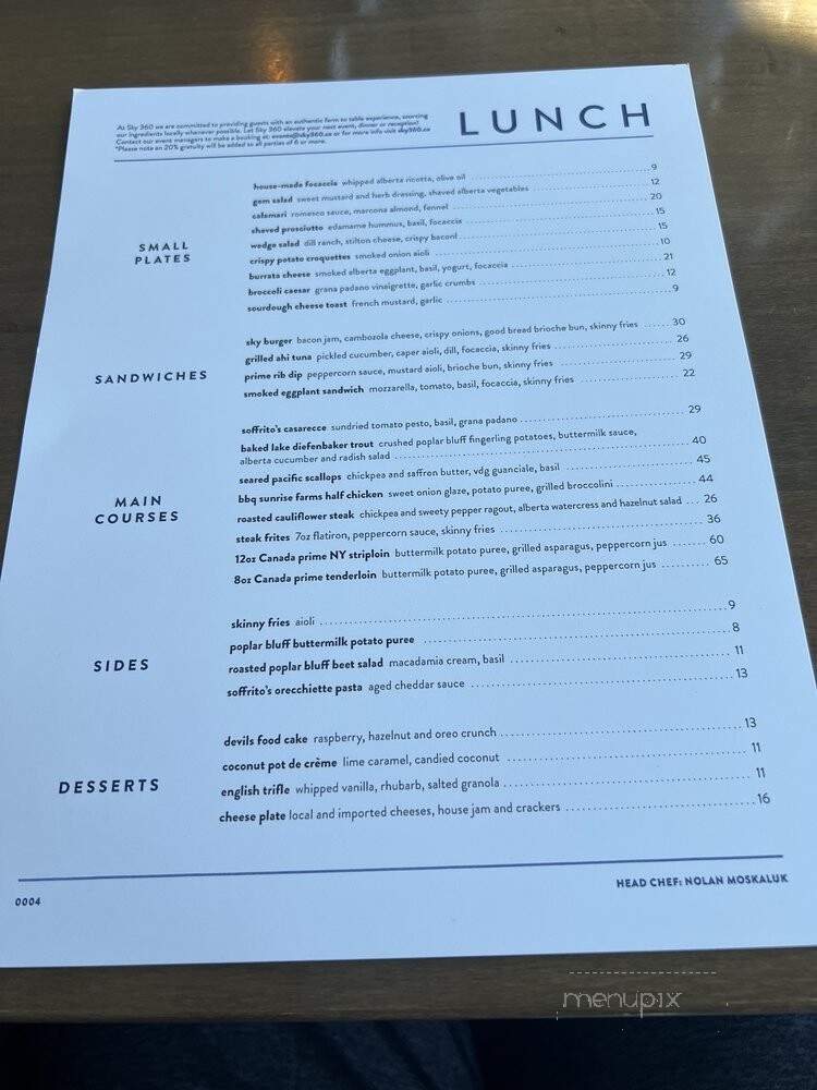 Sky 360 - Calgary, AB menu_pic