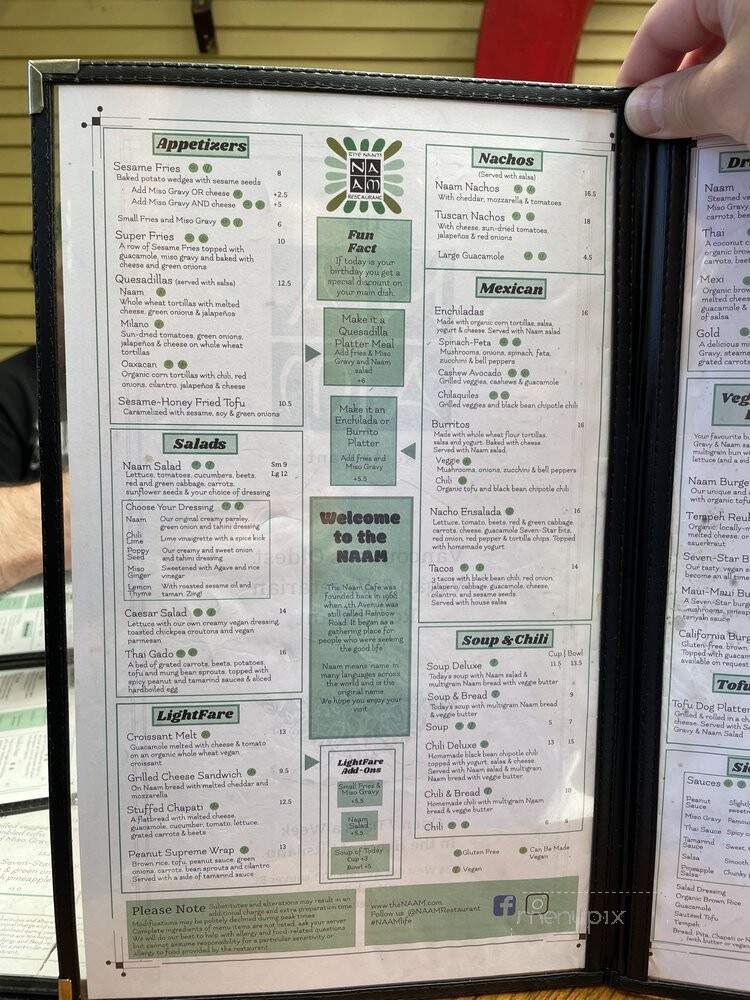 The Naam Restaurant - Vancouver, BC menu_pic