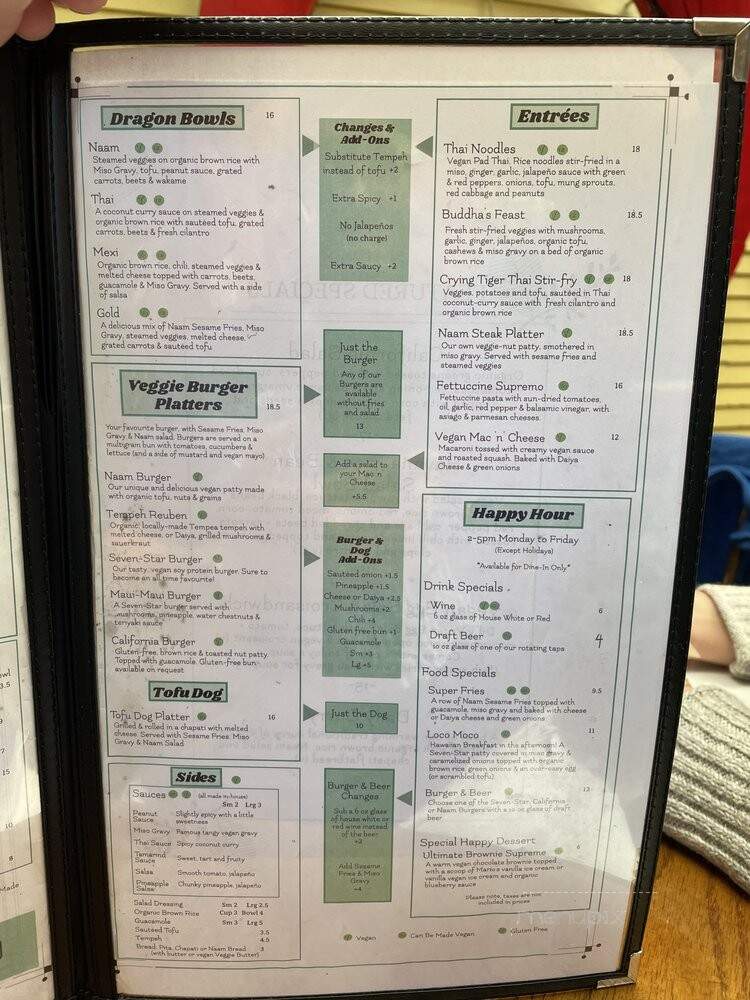 The Naam Restaurant - Vancouver, BC menu_pic