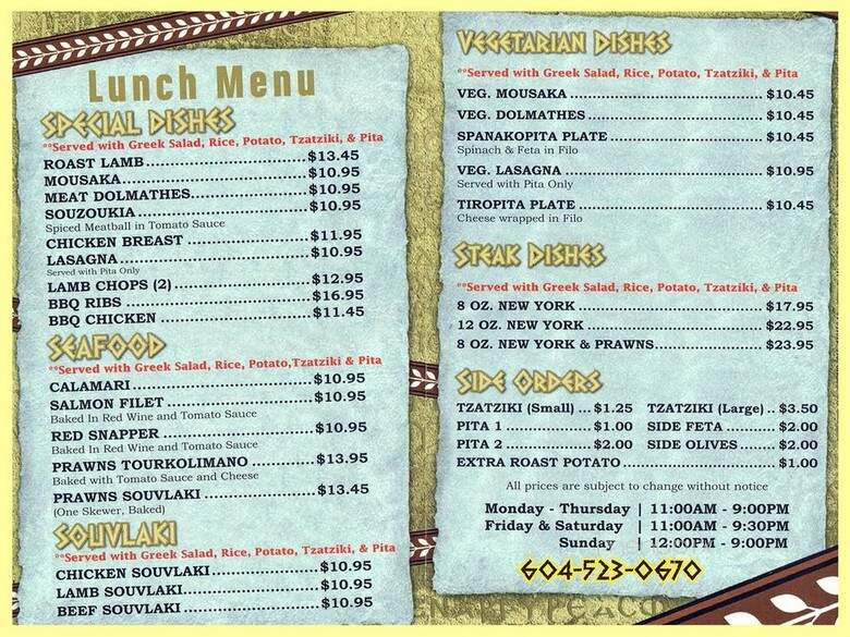 Yiannis Greek Taverna - New Westminster, BC menu_pic