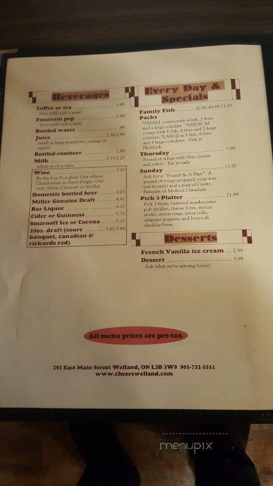 Cheers Restaurant - Welland, ON menu_pic