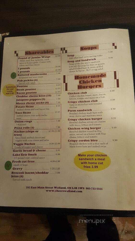 Cheers Restaurant - Welland, ON menu_pic