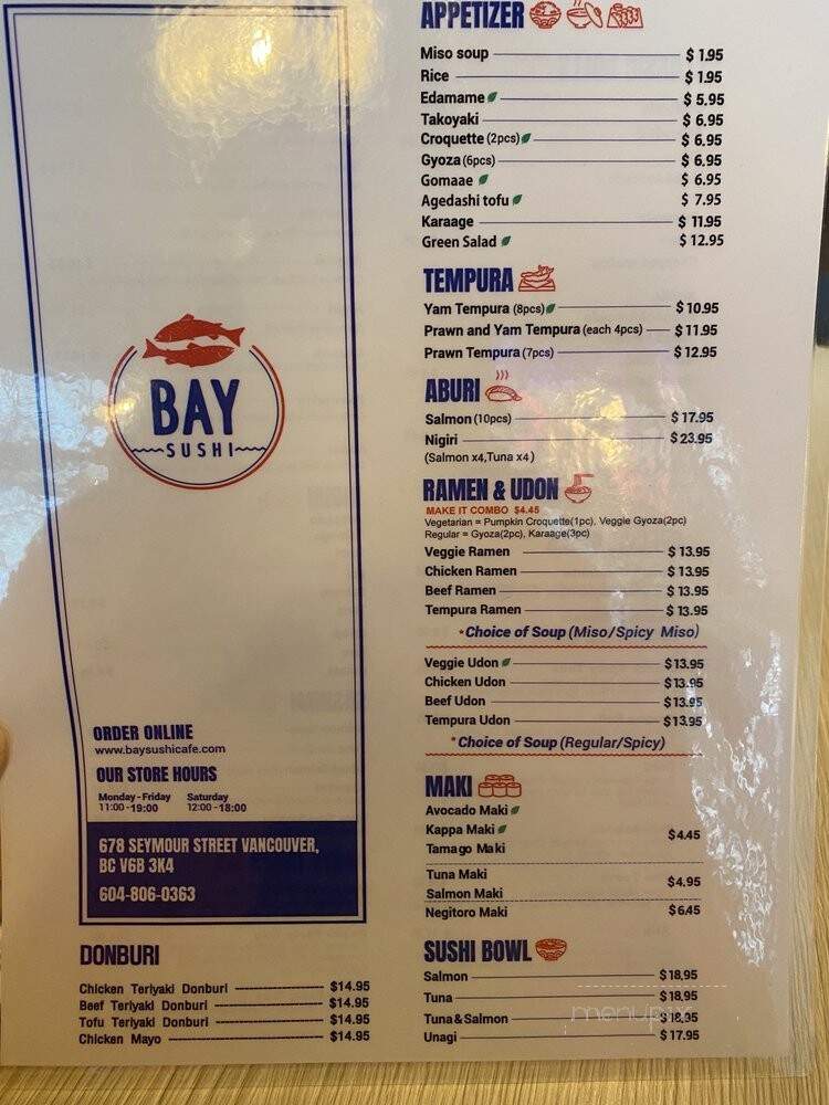 Bay Sushi Cafe - Vancouver, BC menu_pic