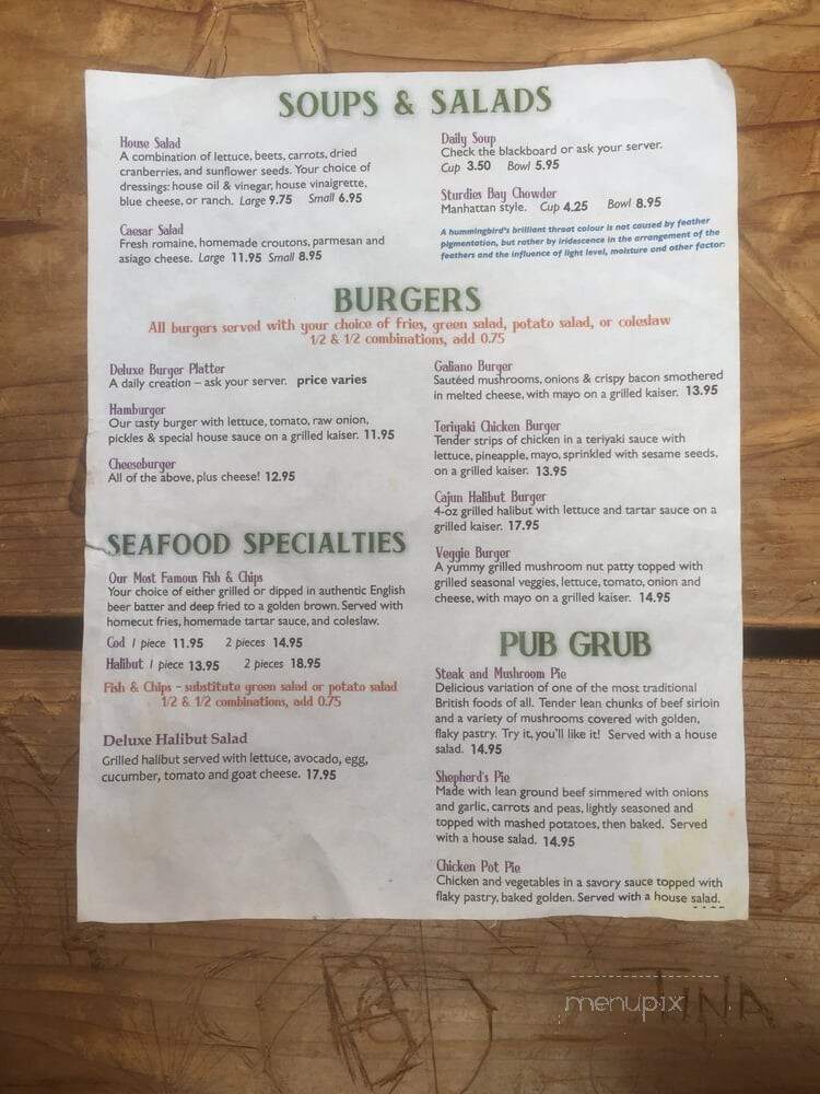 Hummingbird Pub - Capital G, BC menu_pic