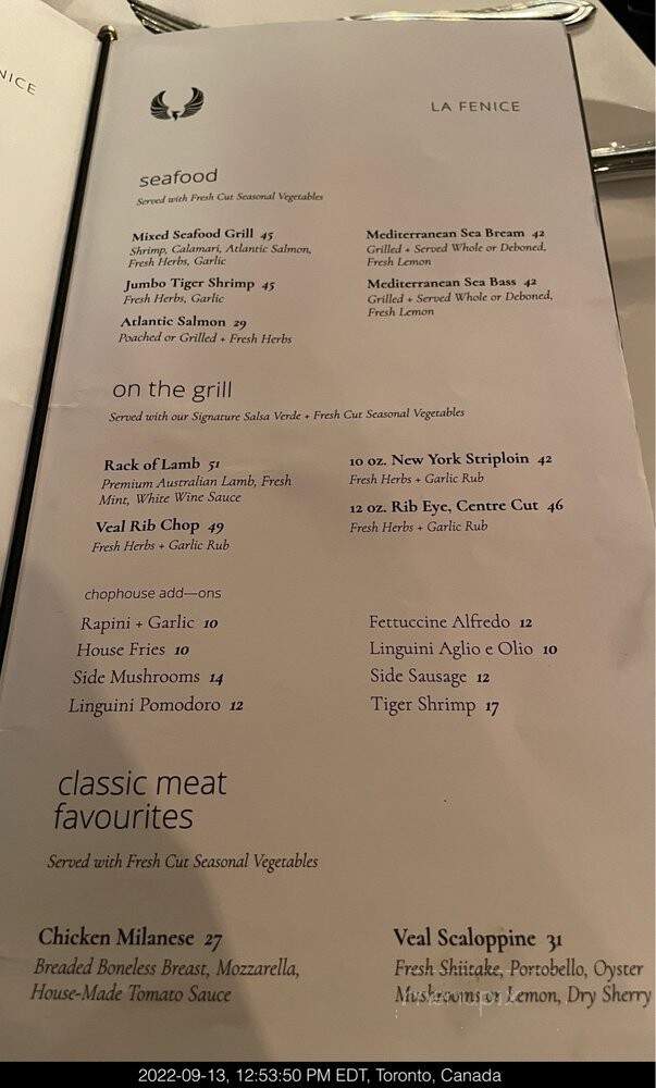 La Fenice - Toronto, ON menu_pic