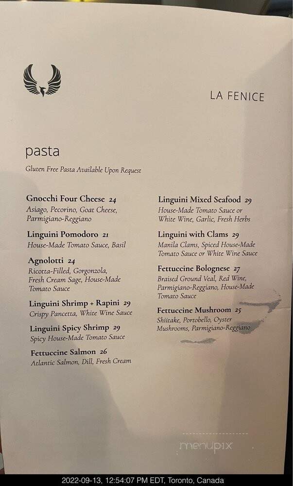 La Fenice - Toronto, ON menu_pic