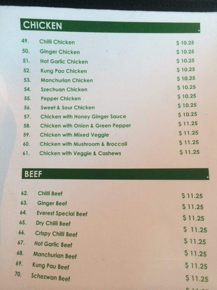 Everest Indian Cuisine - Toronto, ON menu_pic