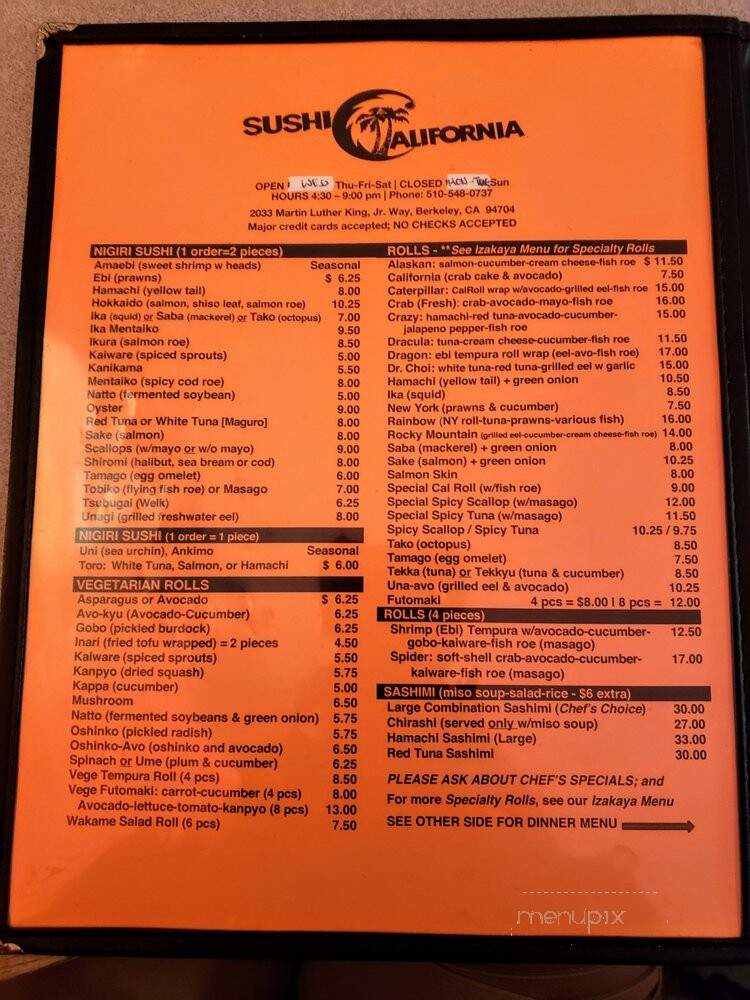 Sushi California - Cambridge, ON menu_pic