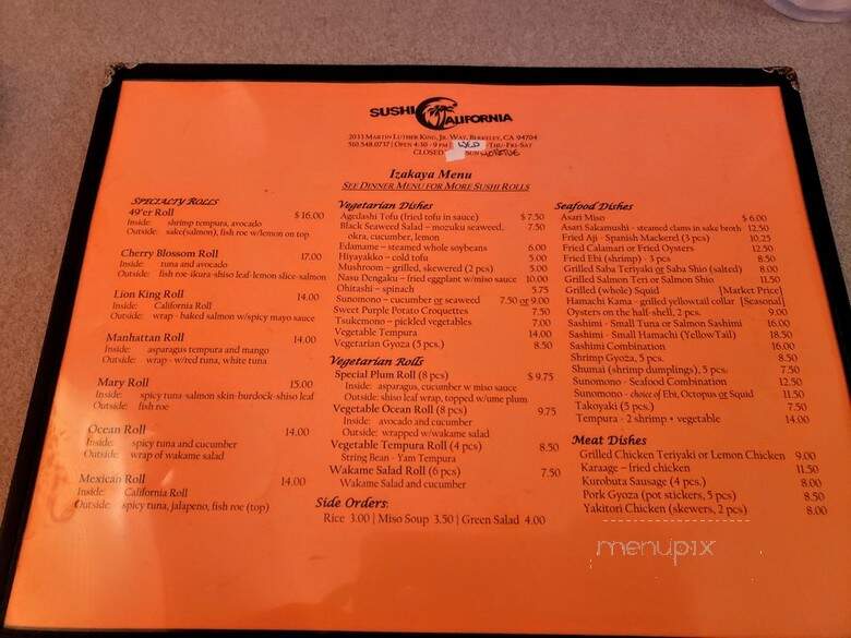 Sushi California - Cambridge, ON menu_pic