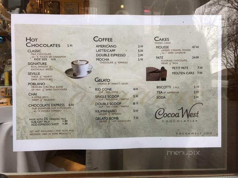 Cocoa West Chocolatier - Bowen Island, BC menu_pic
