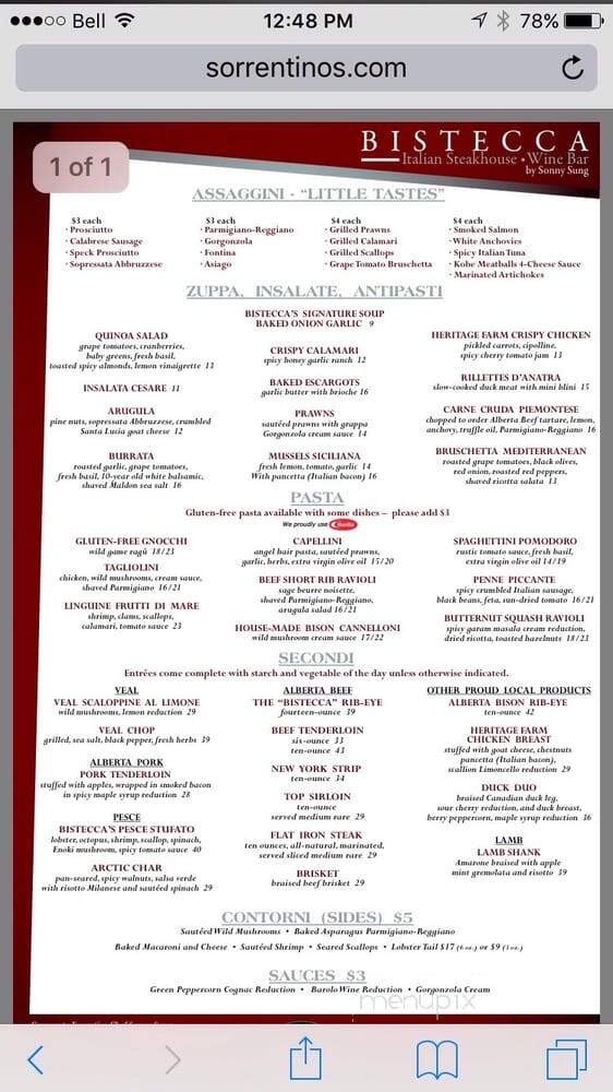 Bistecca Italian Steakhouse & Wine Bar - Edmonton, AB menu_pic