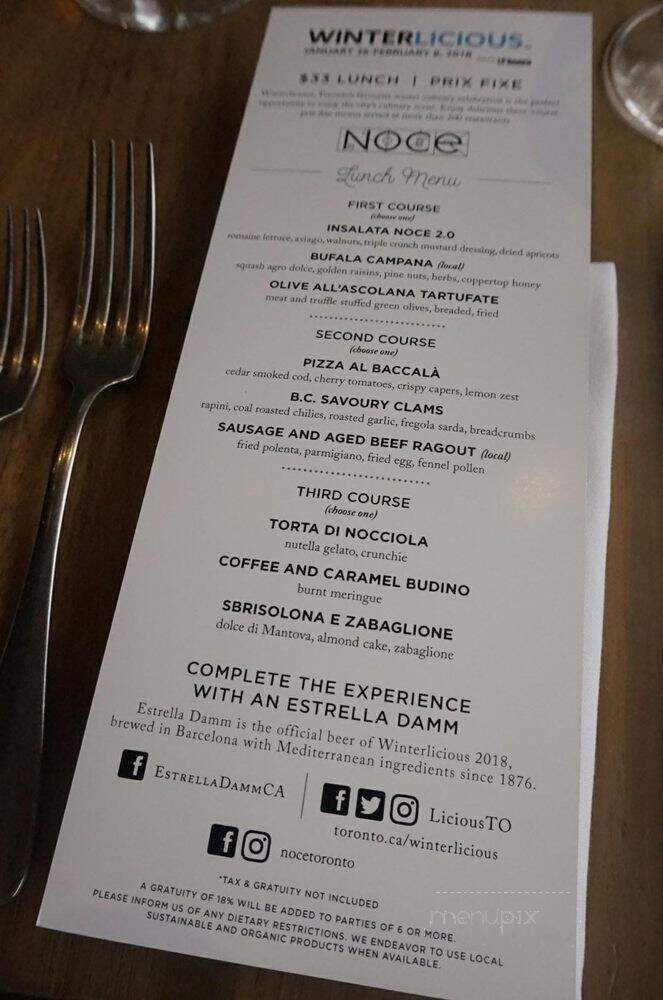 Noce - Toronto, ON menu_pic