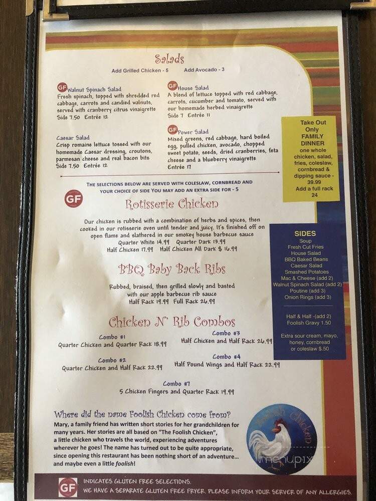 The Foolish Chicken - Ottawa, ON menu_pic